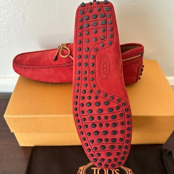 TOD'S Men's Laccetto  Red slip-on suede driving Loafers size US6, EU 38 1/5 - Picture 8 of 15